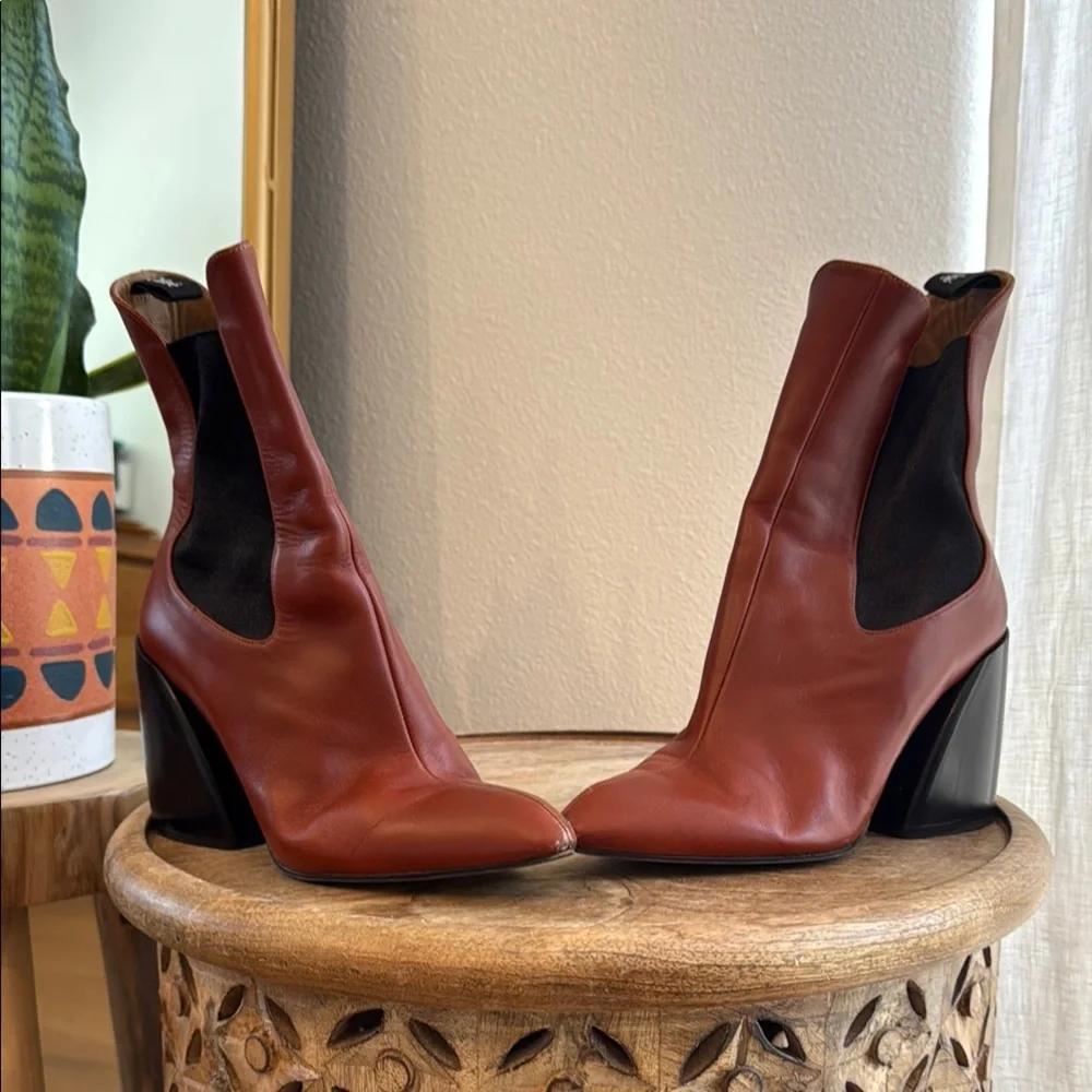 Chloé Wave in Sepia Brown Leather Chunky Heel Ankle Boots EU 38 US 8 NIB $960 - Picture 7 of 8